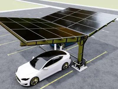 Y Type 2x2 Car Solar Carport 3D model