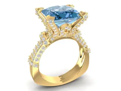 Luxury Emerald Cut Gemstone Ring for Women 1709 3D print model