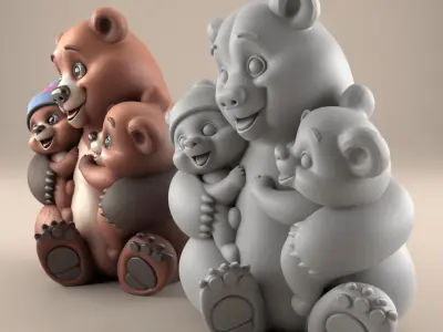 Cute Bear Family 3D STL File for Fun Decor 3D print model