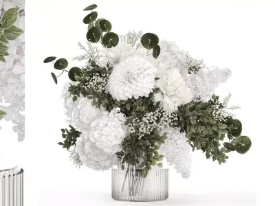 Small white bouquet of flowers lilac hydrangea dahlia 349 3D model