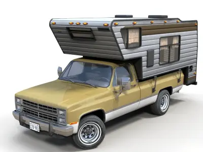 80s American  camper truck Low-poly 3D model