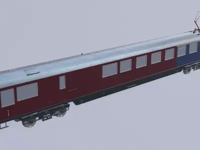 Historical German dining car in red and blue 3D model