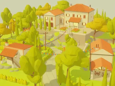 Village Southern Europe Low-Poly Free 3D model