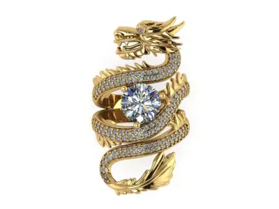 Dragon Ring with Brillian-Cut Diamond in the center 3D print model