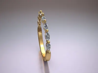 marquise gold ring with diamonds 3D print model