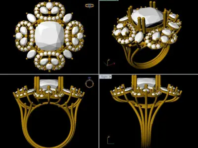 RING with deep blue color stone embraced by diamonds 3D print model