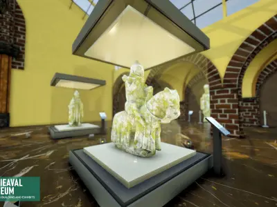 Medieval museum - modular building and exhibits Low-poly 3D model