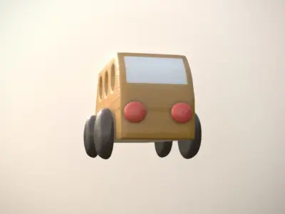 Wooden Toy Bus low poly game ready Low-poly 3D model