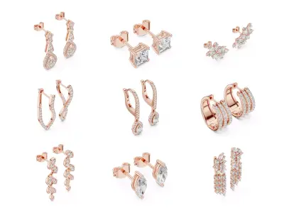 Elegant Diamond Stud Earrings 3DM STL Files  3D print model