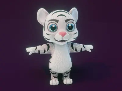 Cartoon White Tiger 3D Model Low-poly 3D model