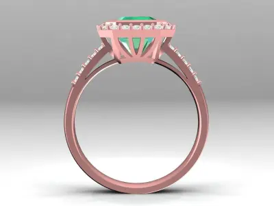 Elegant Square Emerald Halo Diamond Ring for Women  2353 3D print model