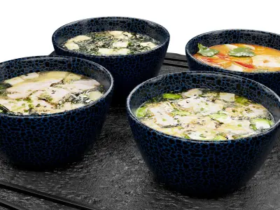 set of Asian soups in PBR Low-poly 3D model