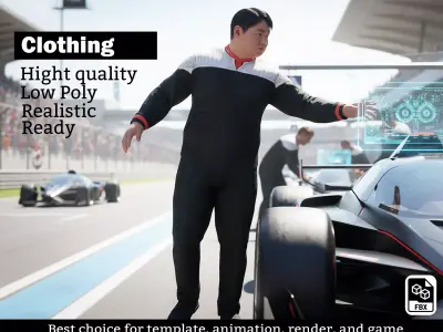 Futuristic Racing Driver Outfit - Black White Pilot Suit Low-poly 3D model