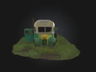 Abandoned Green Bus  Weathered Public Transport 3D model
