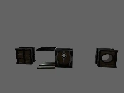 LARGE WALLS and DOOR STEAMPUNK PACKAGE - RogueFilmProductions Low-poly 3D model