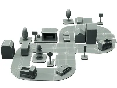 Liewood Village Roads Houses Cars Traffic Signs Toy 3D model