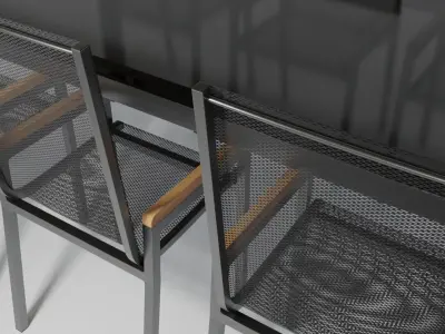 Exterior glass table with chairs 3D model