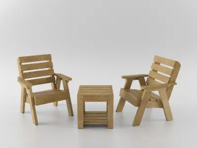 Lawn chair and table 3D model
