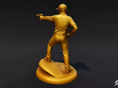 Golden Shooting Statue Low-poly 3D model