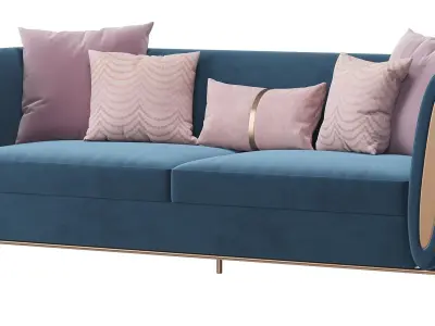 Blue Velvet Upholstered Sofa 3D model