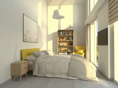 Bedroom with bed and window Free 3D model