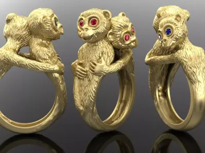 Ring with cute monkey 3D print model