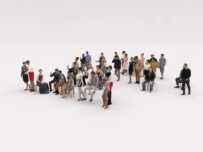 40x Crowds 19 Scanned Casual 12  Cafe Vol1and2 Sitting People Low-poly 3D model