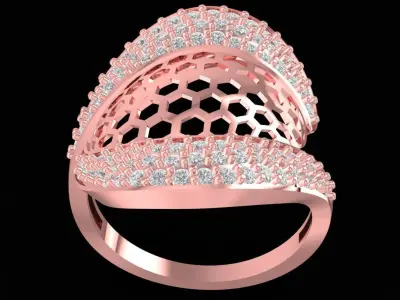 Modern Wave Honeycomb Pave Diamond Ring for Women 2524 3D print model