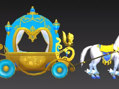 Luxury version of white horse and pumpkin carriage Low-poly 3D model