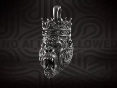 Jewelry pendant Monkey ape king with crown 3D print model