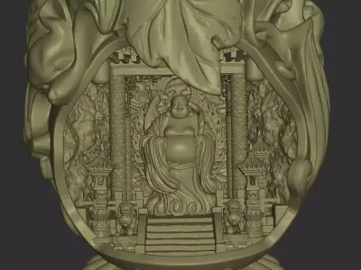 Miniature Happy Buddha Shrine Inside Gourd 3D print model