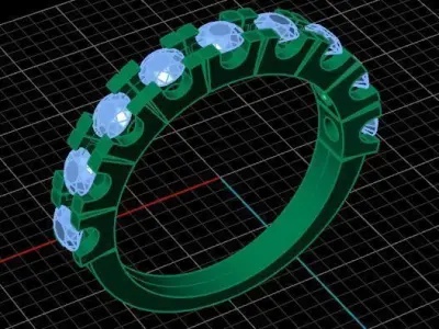 Luxury Half Round Diamond Ring 3D print model
