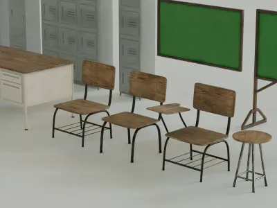 School Assets Low-poly 3D model
