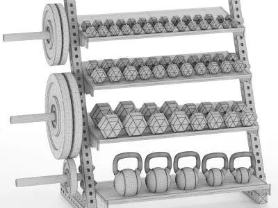 Gym-Tools-Fitness-Body-Building-set-12 gym rack with weights ... 3D model