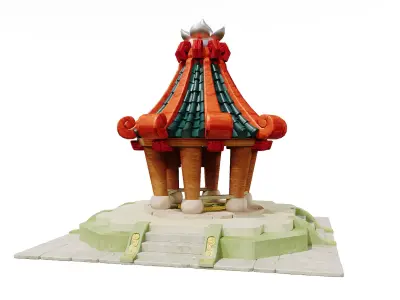 Stylized Asian Pavilion Gazebo - Game-Ready Plaza Landmark 3D model