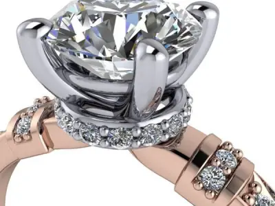 Modern OvalCut Side Collar Gem  Hidden Halo Bridal Wedding Ring  3D print model