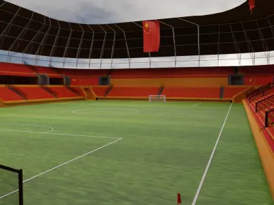 China Football Stadium and Interiors Low-poly 3D model