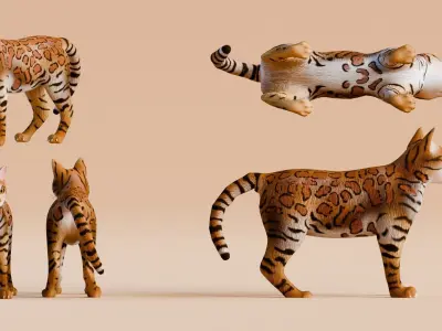 Low poly - Stylized cats - Bengal Cat Low-poly 3D model