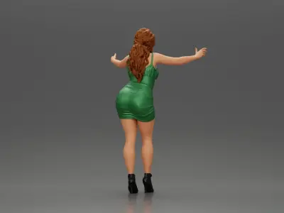 Sexy Girl in Dress and Heels Standing in Front of a Mirror 3D print model