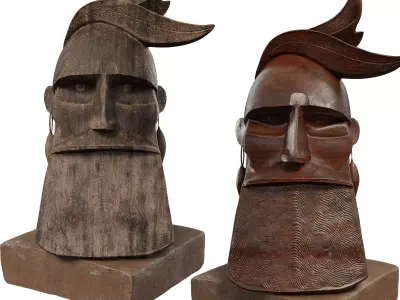 Wooden Viking Warrior Bust Mythical Low-poly 3D model