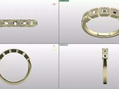 Mi grain Square Cushion Ring  Model RJ 91 3D print model