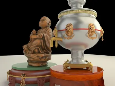 Chinese gold ingot and tea pot 3D model