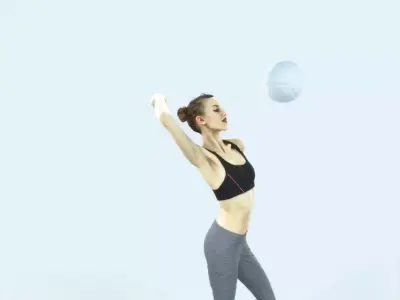 Beauty 17C Jumping Smashing Sports Volleyball Woman Low-poly 3D model