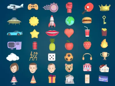 Cartoon Icons Collection Low-poly 3D model