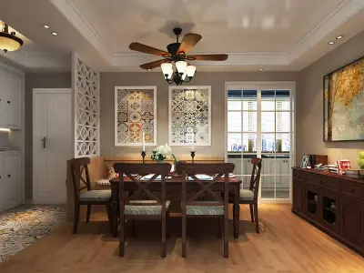 Modern American Style Dining Room Design 3D model