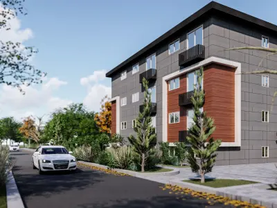 Appartment building exterior design modeling and rendering 3D model