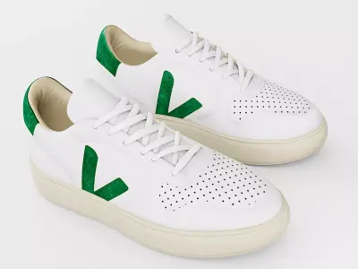 Casual Sneaker Leather Veja Style - White Green Low-poly 3D model