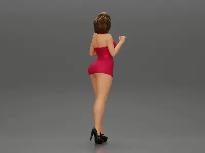 Attractive girl in mini dress and heels Leaning Against car 3D print model
