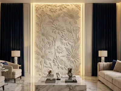 modern panel wall decor set relief stl mural CNC 272 3D model