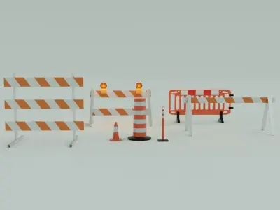 Traffic control road work and barricades collection 3D model